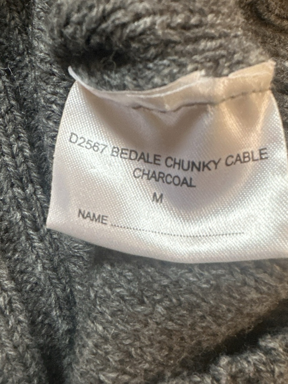 BARBOUR Men’s Size M Charcoal Grey Bedale Chunky Cable knit Sweater - Picture 2 of 11